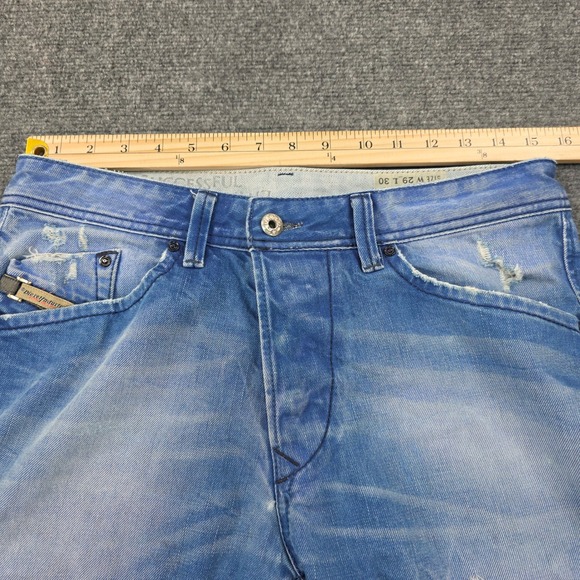 Diesel Darron 0811V Jeans Mens 29x30 Slim Tapered Distressed Light Wash Denim - Picture 4 of 10